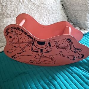 Vintage Wood Pink Rocking Horse Toy For baby or Doll Sit-In